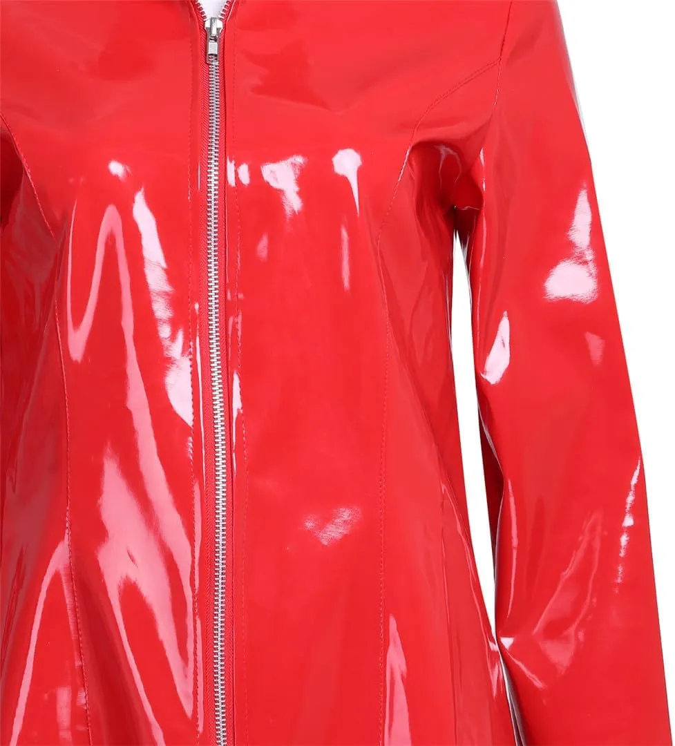 Wvapzxx High Neck PU Leather Windbreaker Women PVC Coat Long Sleeve Jacket Pole Dancing Clubwear Zip Costume