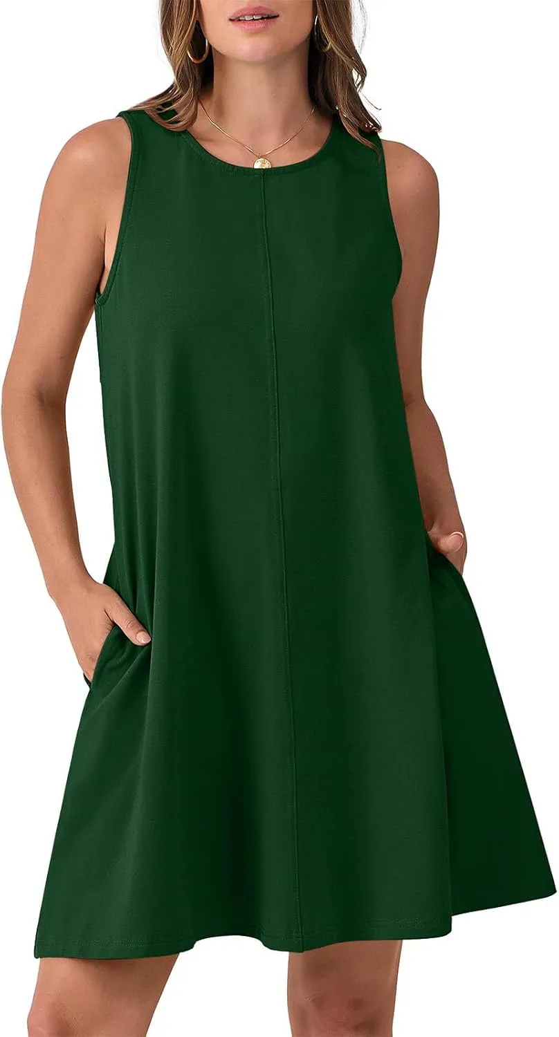 Xiaojmake Womens Summer Dress Casual Swing T Shirt Dresses Cutout Back Tank Sundress Beach Cover up Swimwear Loose Mini Dress