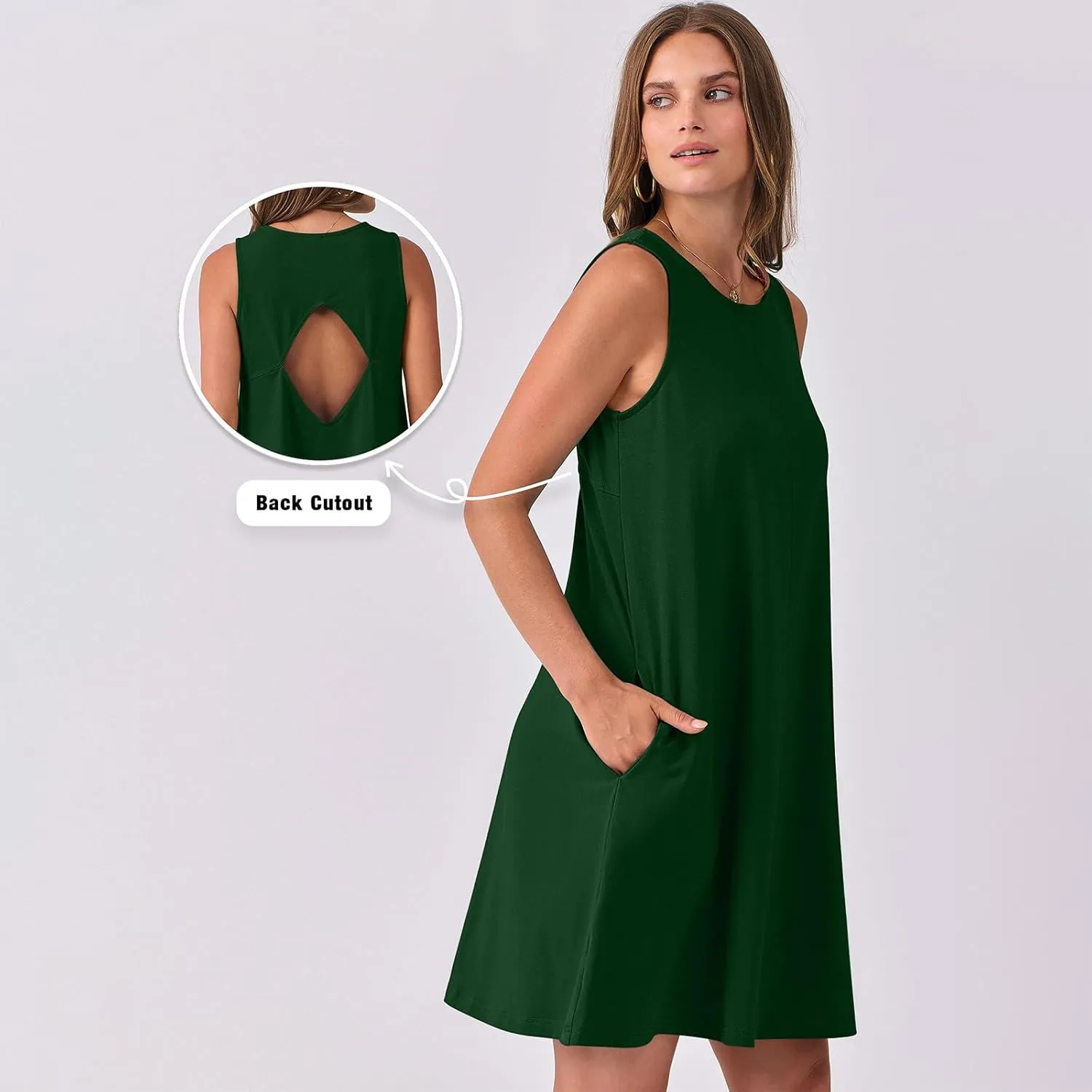 Xiaojmake Womens Summer Dress Casual Swing T Shirt Dresses Cutout Back Tank Sundress Beach Cover up Swimwear Loose Mini Dress