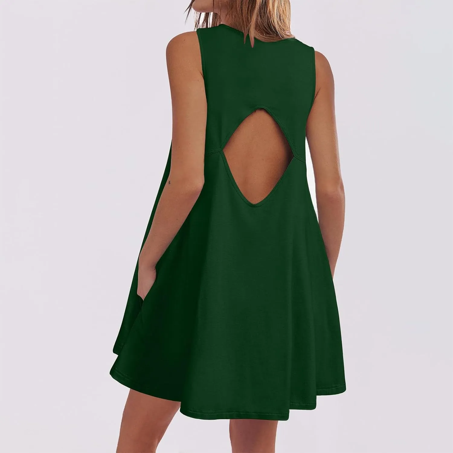 Xiaojmake Womens Summer Dress Casual Swing T Shirt Dresses Cutout Back Tank Sundress Beach Cover up Swimwear Loose Mini Dress