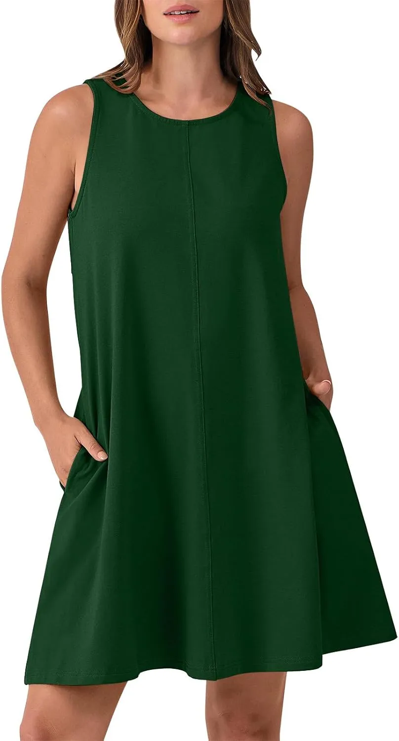Xiaojmake Womens Summer Dress Casual Swing T Shirt Dresses Cutout Back Tank Sundress Beach Cover up Swimwear Loose Mini Dress