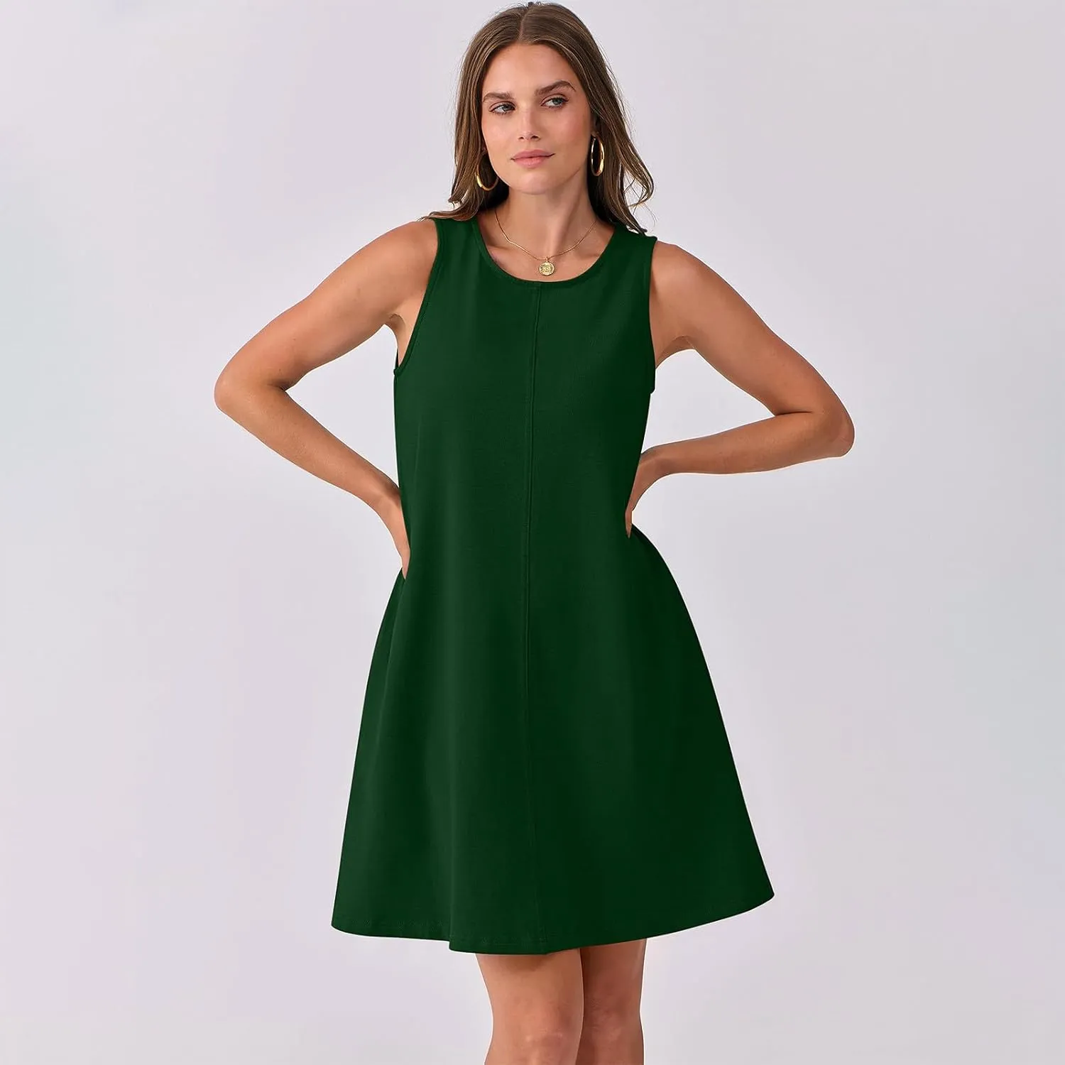 Xiaojmake Womens Summer Dress Casual Swing T Shirt Dresses Cutout Back Tank Sundress Beach Cover up Swimwear Loose Mini Dress