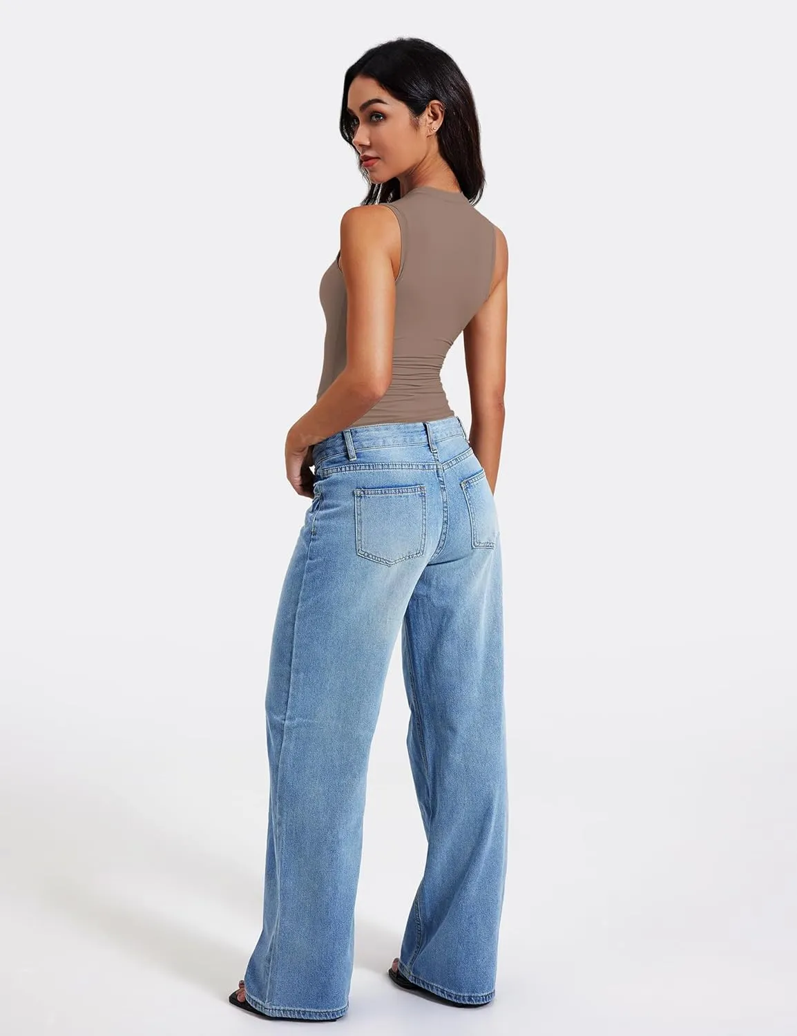 YEOREO Women Basic Mock Neck Workout Crop Top Sleeveless Double Lined Tank Tee Slim Fitted Ruched Going Out Camisole