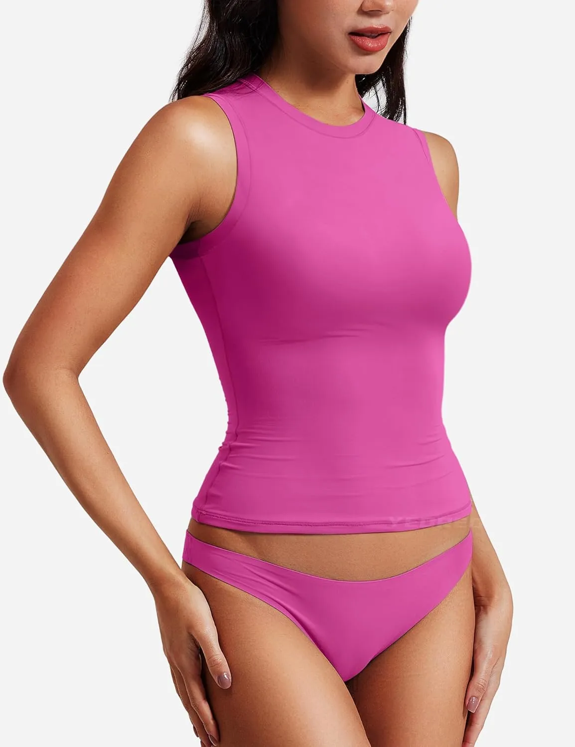YEOREO Women Basic Mock Neck Workout Crop Top Sleeveless Double Lined Tank Tee Slim Fitted Ruched Going Out Camisole