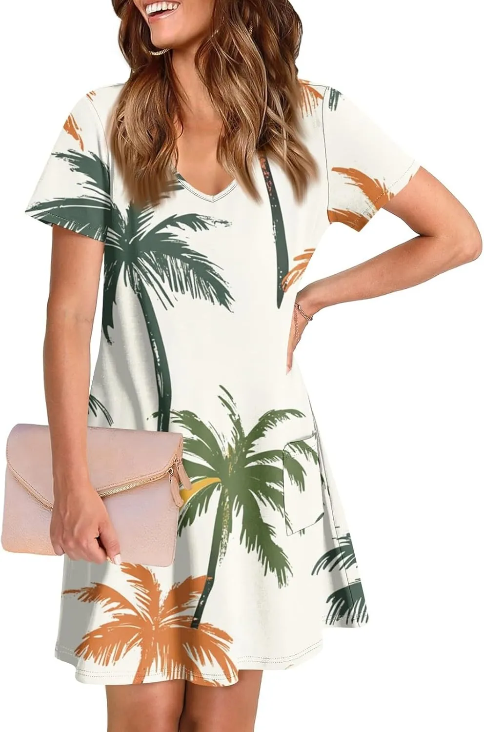 Yesunpxs Summer Dresses for Women 2025 Trendy Print Short Sleeve Sundress Beach Vacation Round Neck Dress Casual Dresses