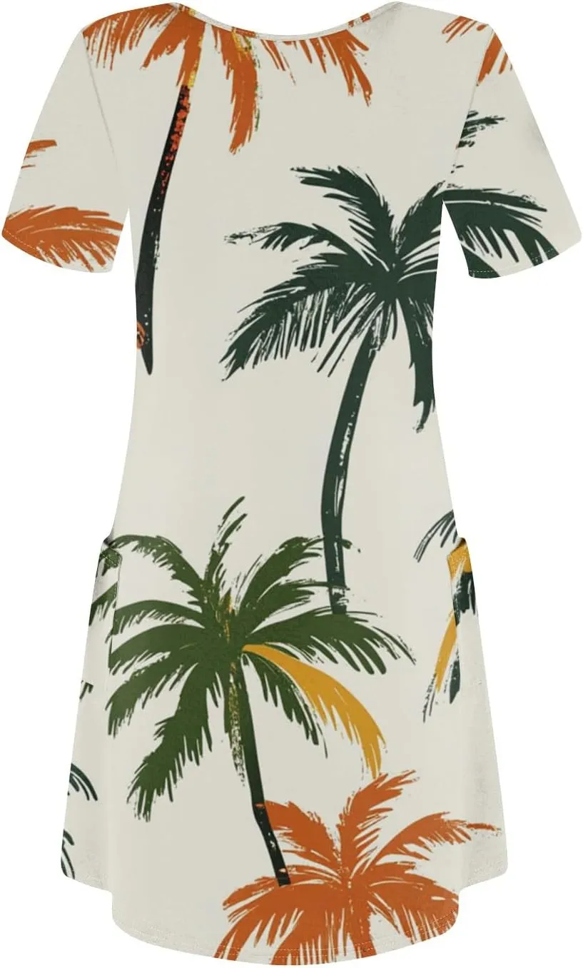 Yesunpxs Summer Dresses for Women 2025 Trendy Print Short Sleeve Sundress Beach Vacation Round Neck Dress Casual Dresses