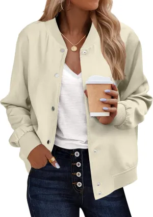 Zeagoo Bomber Jacket Women Varsity Casual Button Down Lightweight Spring Short Outwear with Pockets