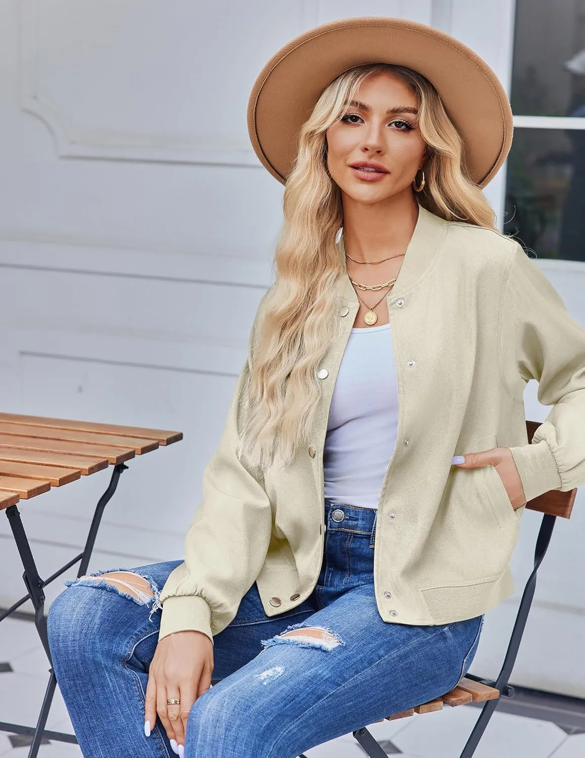 Zeagoo Bomber Jacket Women Varsity Casual Button Down Lightweight Spring Short Outwear with Pockets
