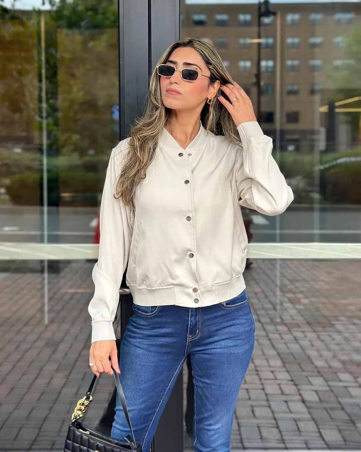 Zeagoo Bomber Jacket Women Varsity Casual Button Down Lightweight Spring Short Outwear with Pockets