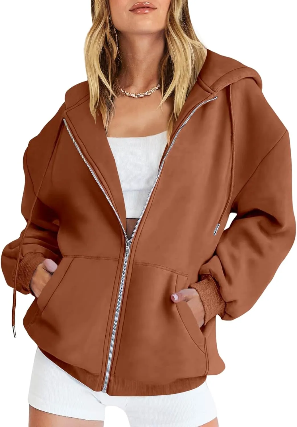 Zip Up Hoodie Women Oversized Long Sleeve Hooded Sweatshirt Jacket Casual Solid Color Hoodies 2024 Fall Outfits