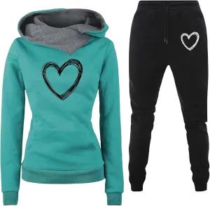 ZWRXW Two Piece Outfit for Women Graphic Hoodies Sweatshirt with Sweatpants Turtleneck Pullover Tracksuit Fall Jogger Set