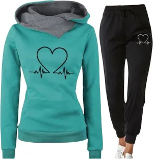 ZWRXW Two Piece Outfit for Women Graphic Hoodies Sweatshirt with Sweatpants Turtleneck Pullover Tracksuit Fall Jogger Set